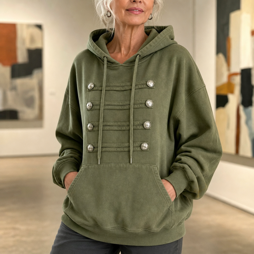 Fieldcrest – Szary Przyciski Hoodie w Stylu Wojskowym