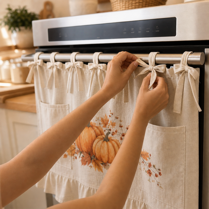 Hearth &amp; Hem – Spódnica na uchwyt piekarnika z falbaną w kształcie dyni