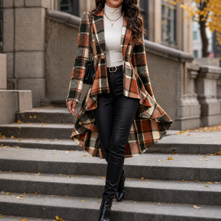Cinchella – Kamizelka w kratę z peplum w stylu high-low