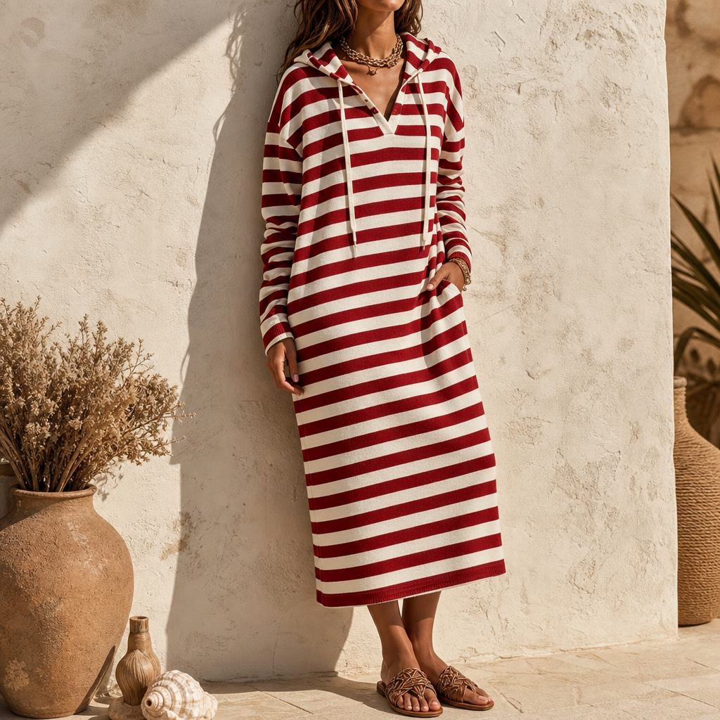 Wearbella – Pasiasta Sukienka Maxi z Kapturem