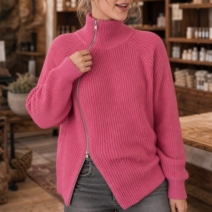 Wearbella – Asymetryczny Sweter z Zipperem i Żebrowanym Wzorem