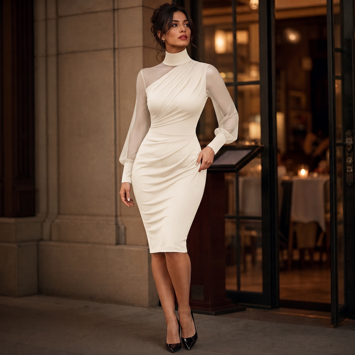 Wearbella – Sukienka midi z siateczkowymi rękawami i stójką