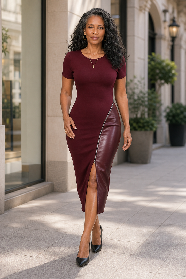 Sixpm – Sukienka bodycon z diagonalnym zamkiem i panelami z PU