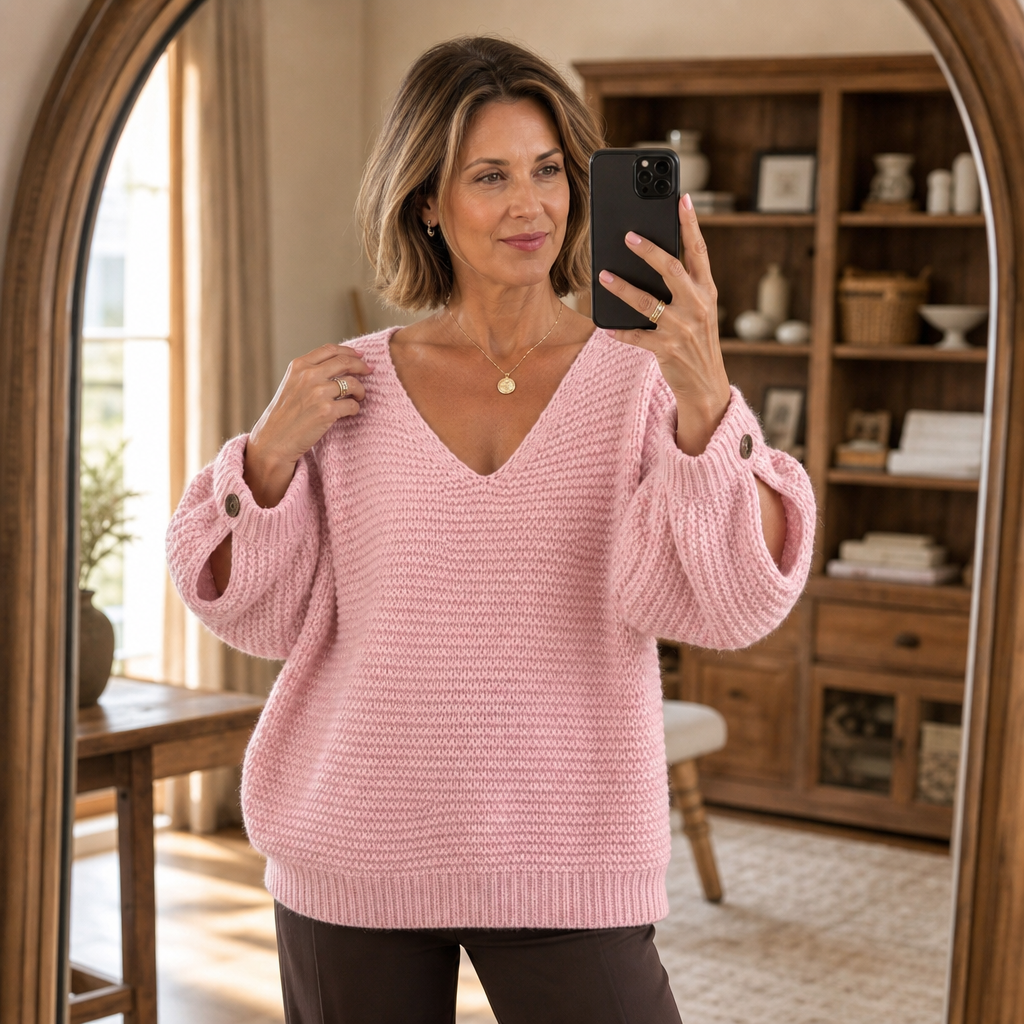 Sweter Deep-V z guzikami Strapline