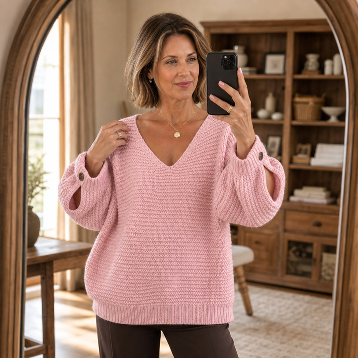 Sweter Deep-V z guzikami Strapline