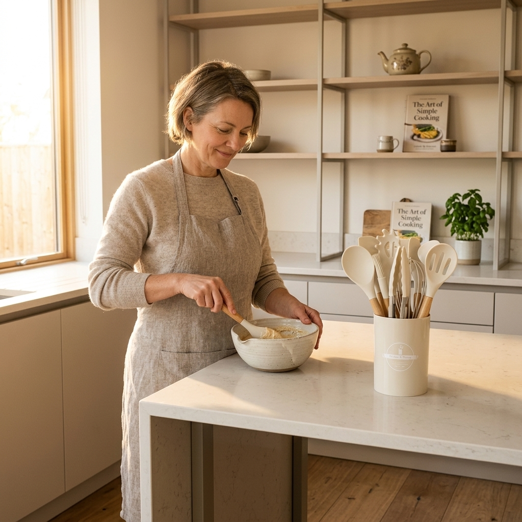 Culinara – 12-częściowy zestaw silikonowych akcesoriów kuchennych z drewnianymi uchwytami