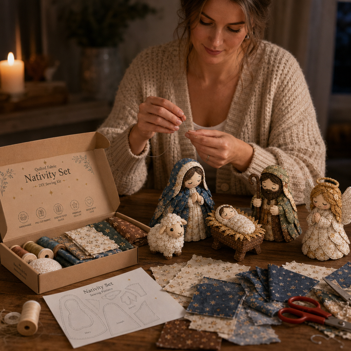 Heirloom &amp; Hollow – Zestaw do szycia szopki z materiału patchworkowego