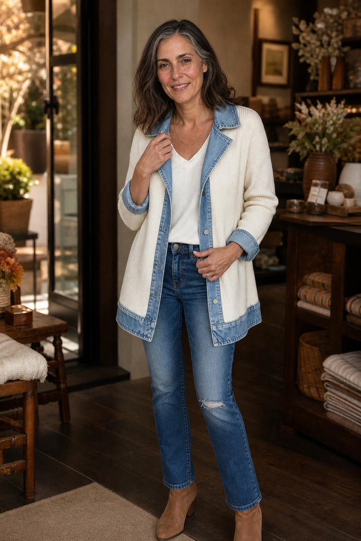 Wearbella – Płaszcz dzianinowy w stylu denimu