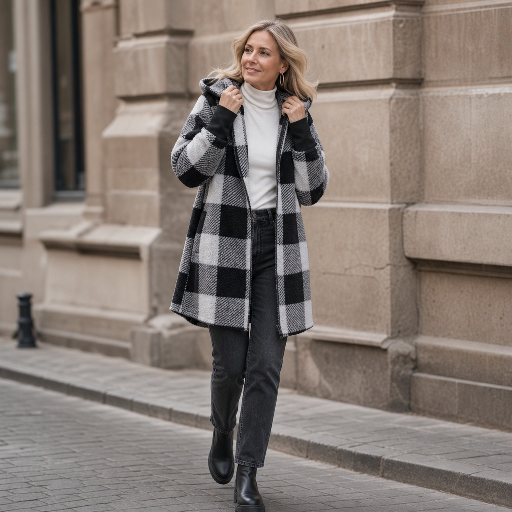 Plaidelle – Oversized Kardigan w Kratę z Kapturem