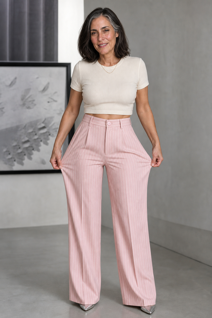 Longline – Spodnie w paski w stylu high-waist z szerokimi nogawkami
