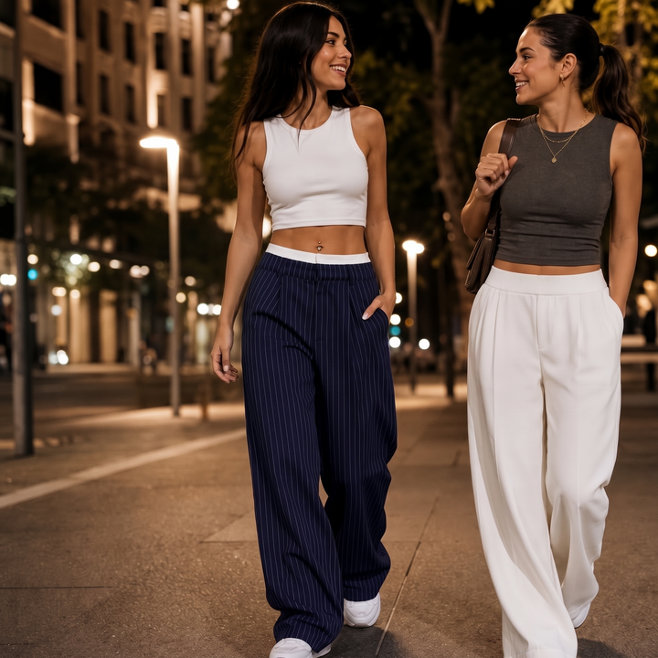 Wearbella – Spodnie w prążek z wysokim stanem i szerokimi nogawkami