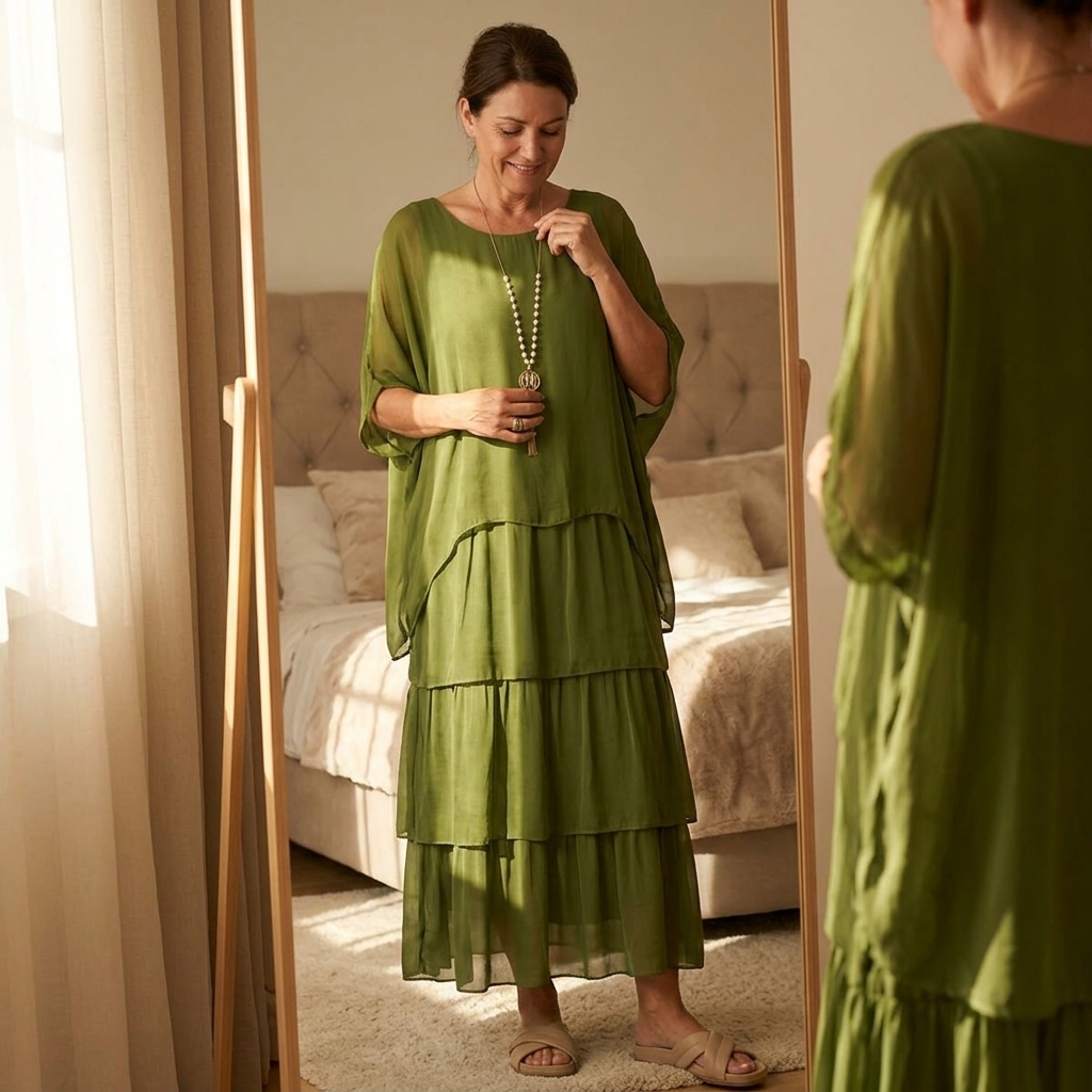 Velara – Damska Maxi Sukienka z Warstwowego Chiffonu