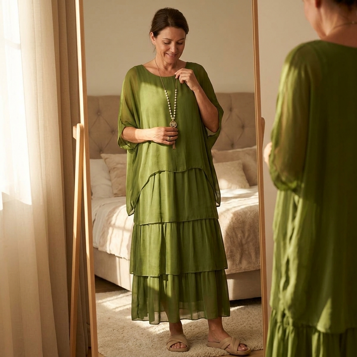 Velara – Damska Maxi Sukienka z Warstwowego Chiffonu