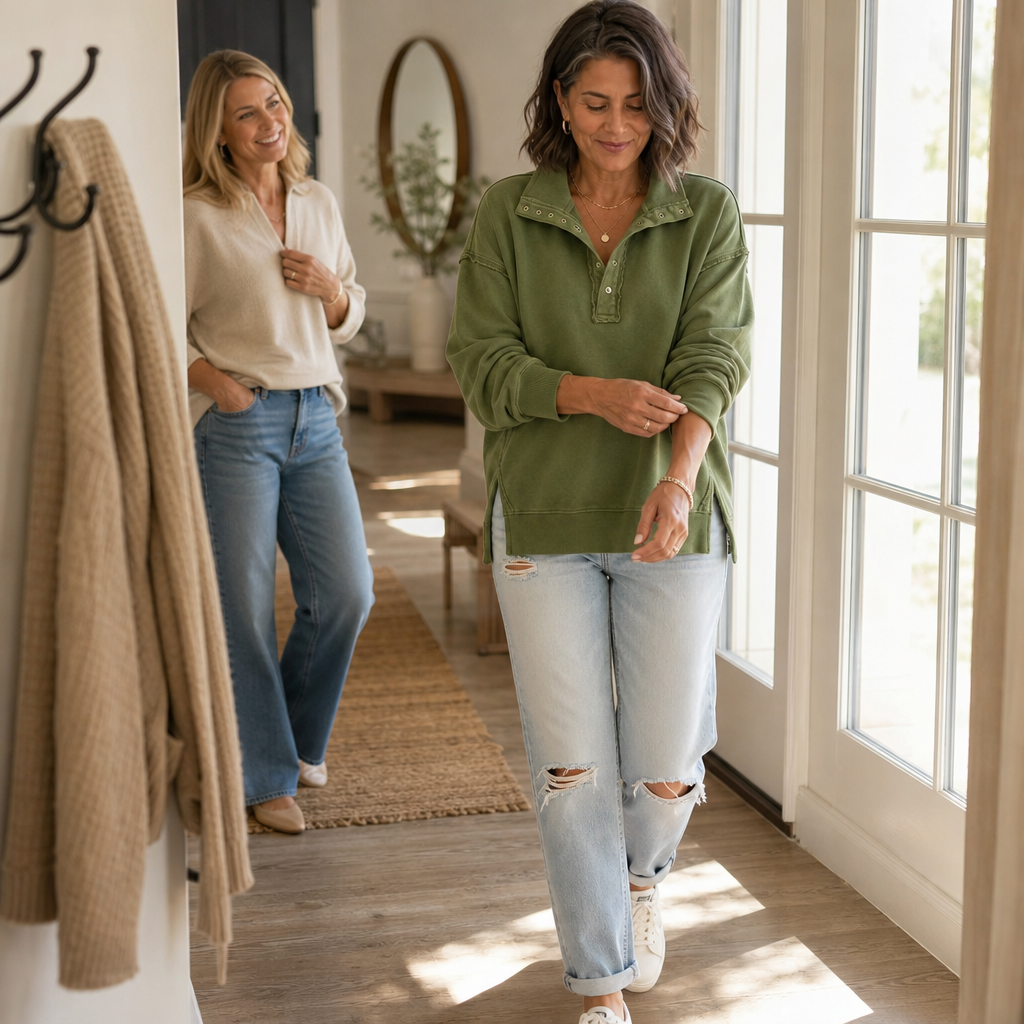Draperie – Koszulka Henley z Suwakiem i Surowymi Krawędziami
