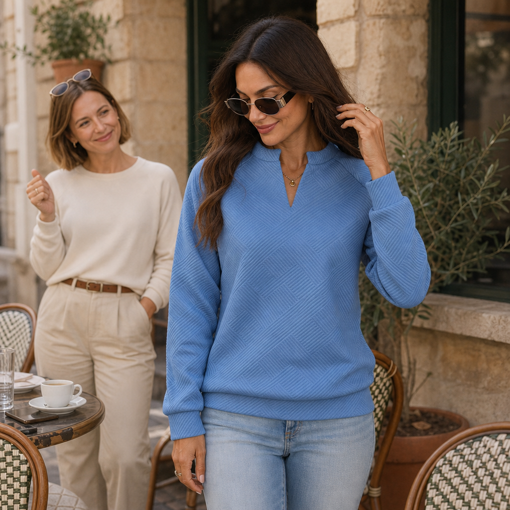 Stria – Sweter z dekoltem w serek w paski Jacquard