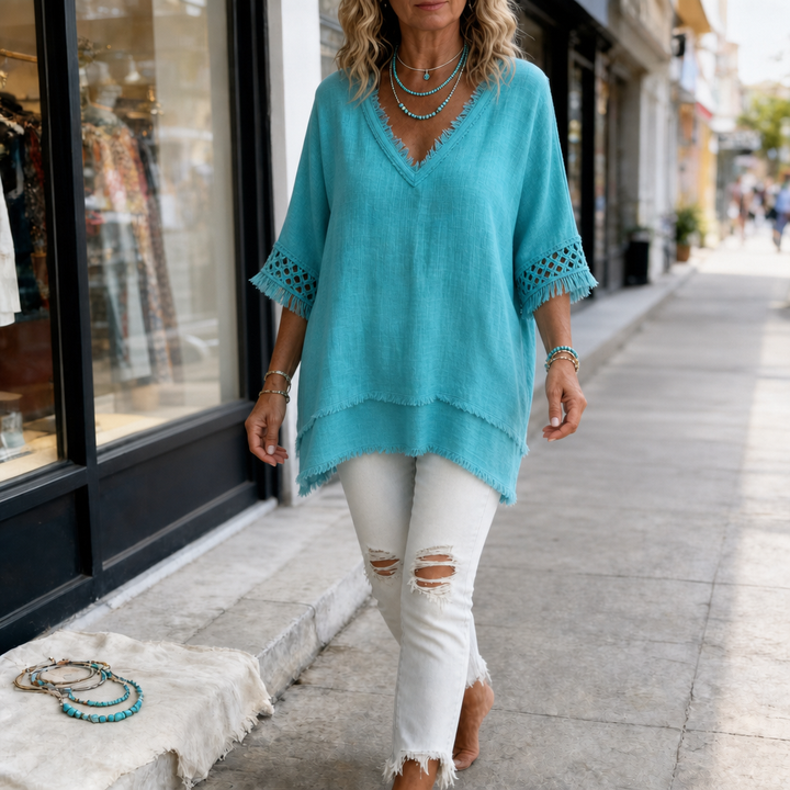 Wrenfare – Top z koronkowym wykończeniem rękawów