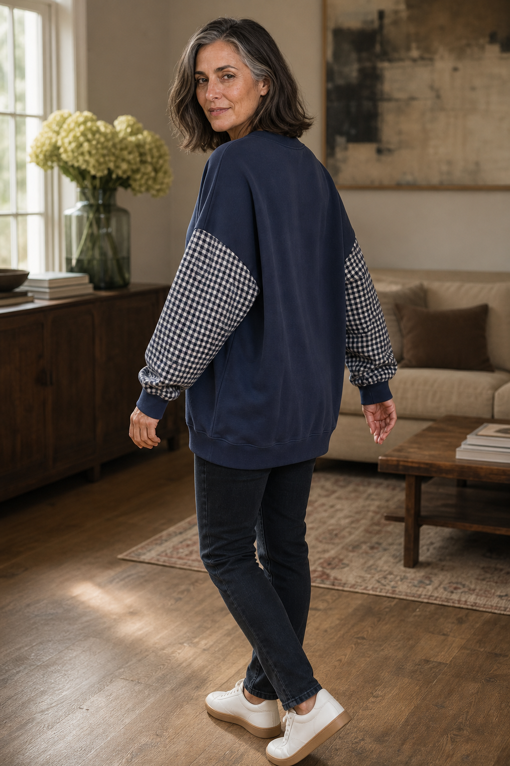 Blockline – Luźna bluzka w kratę typu patchwork