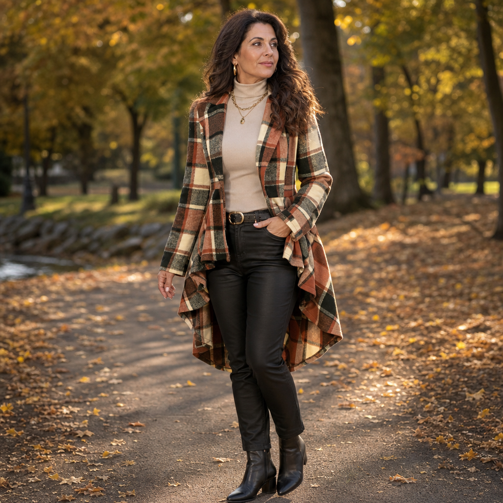 Cinchella – Kamizelka w kratę z peplum w stylu high-low