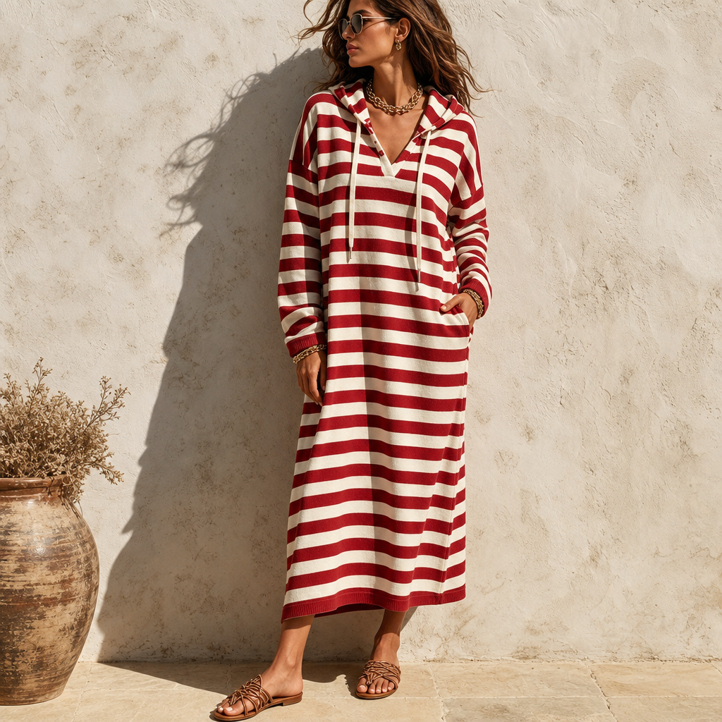 Wearbella – Pasiasta Sukienka Maxi z Kapturem