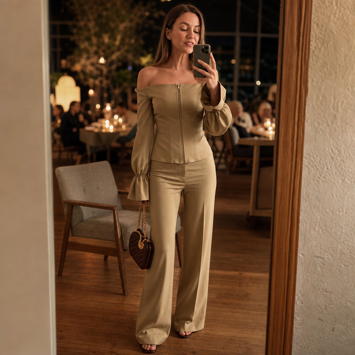 Wearbella – Bluzka z Odkrytymi Ramionami i Spodnie z Szerokimi Nogawkami