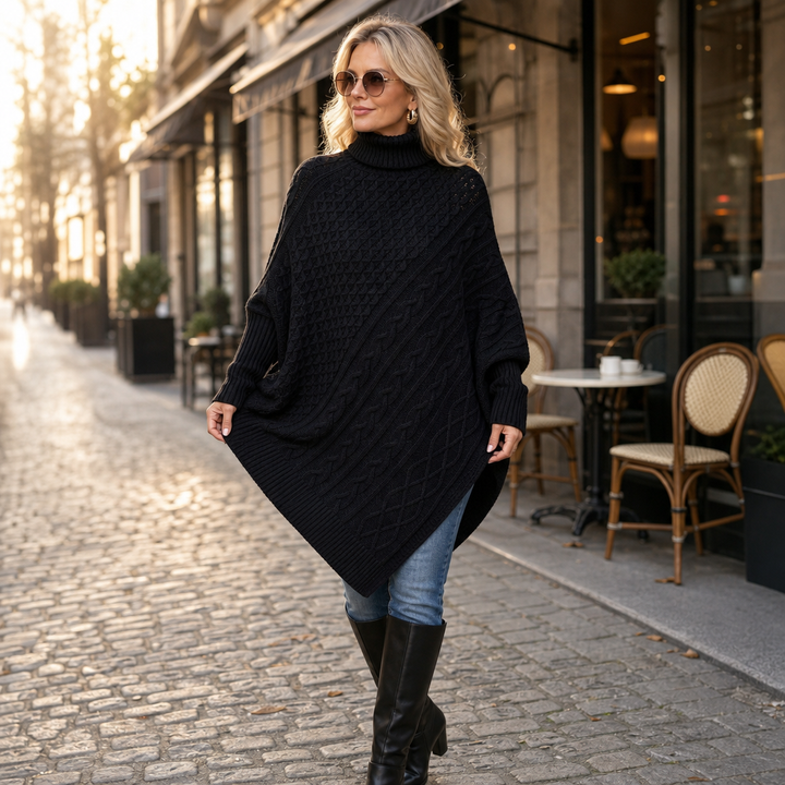 Cabelune – Sweter Poncho z Warkoczem w Stylu Asymetrycznym