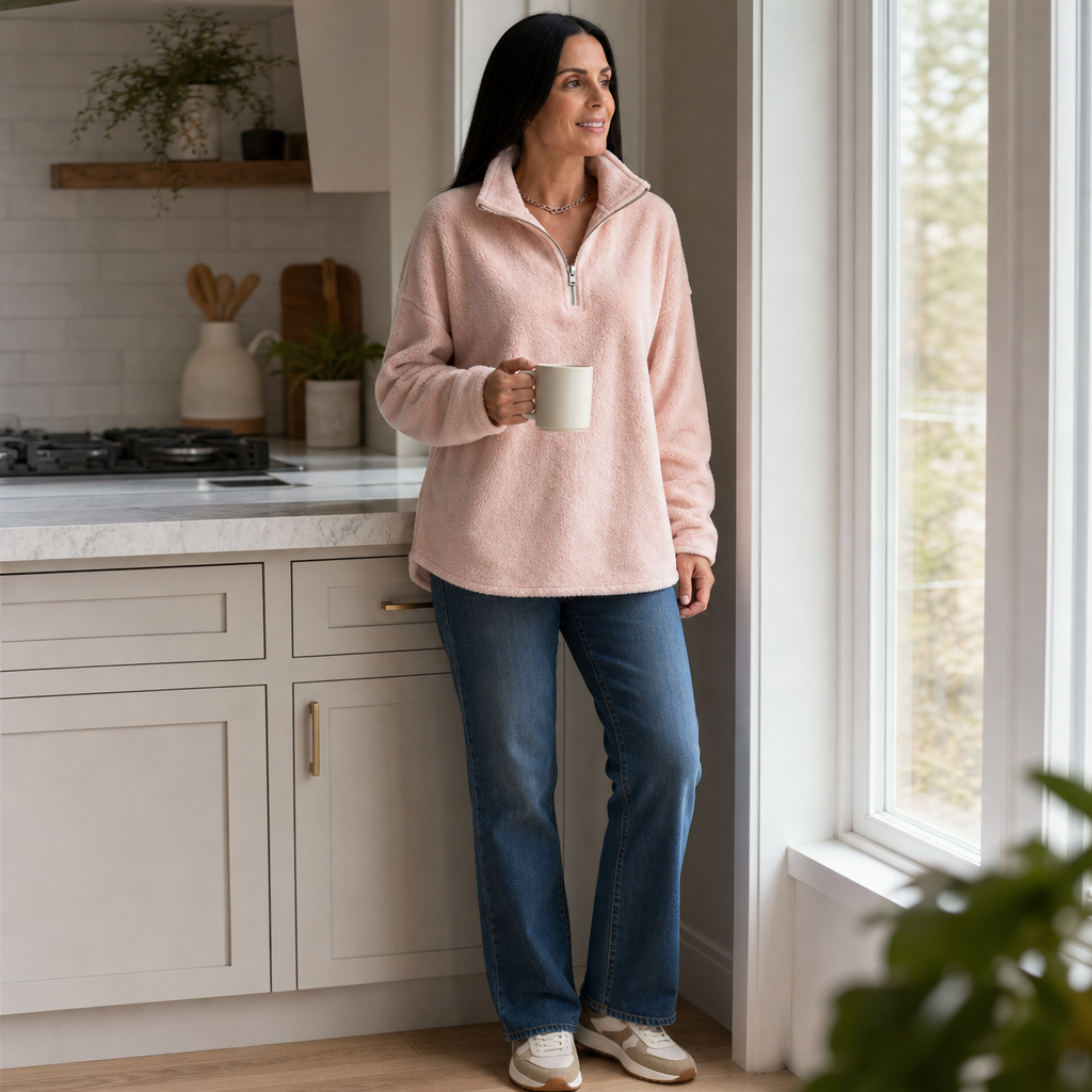 Cozyline – Bluza z obniżonymi ramionami i zamkiem 1/4