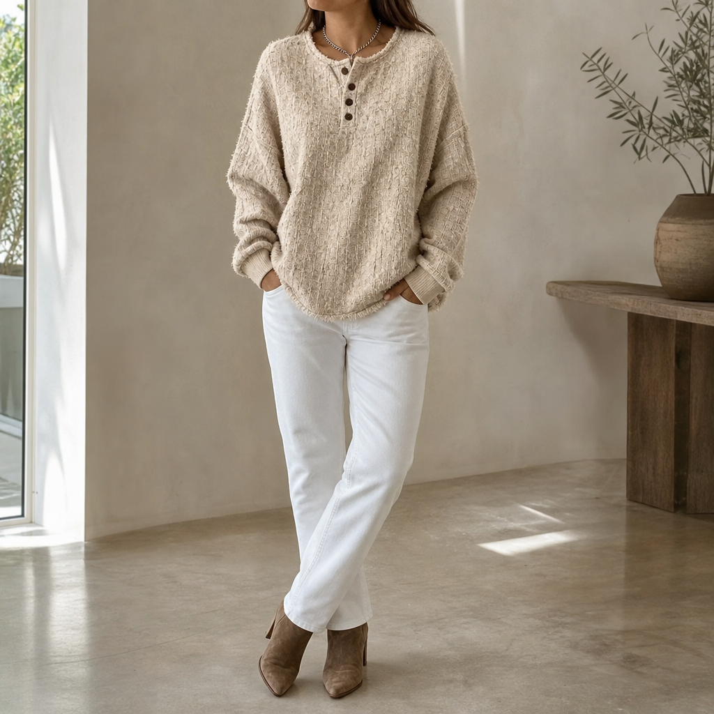 Marlwick – Sweter Henley z Grubej Dzianiny