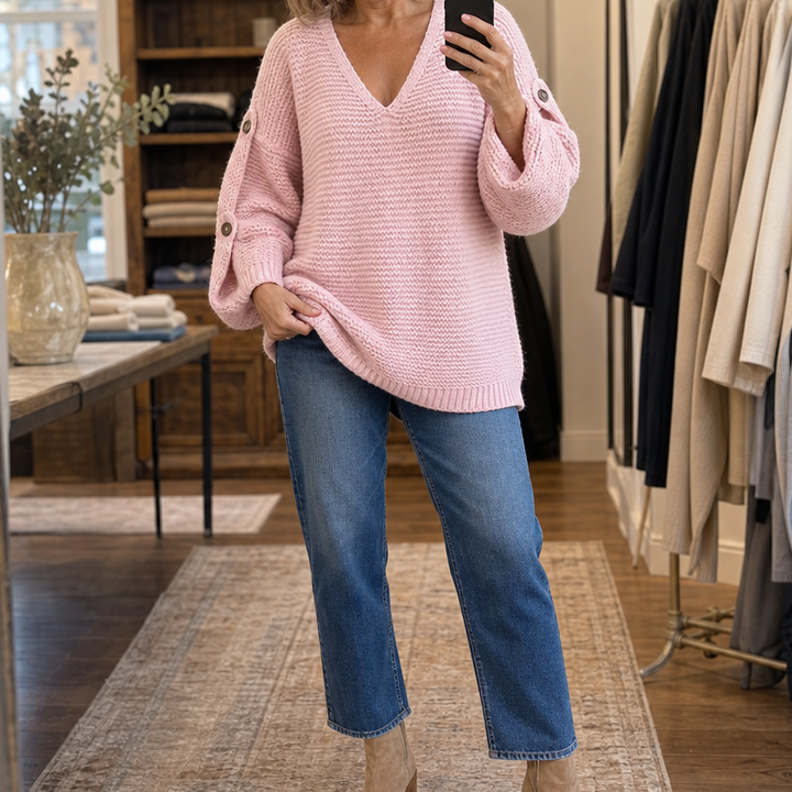 Sweter Deep-V z guzikami Strapline