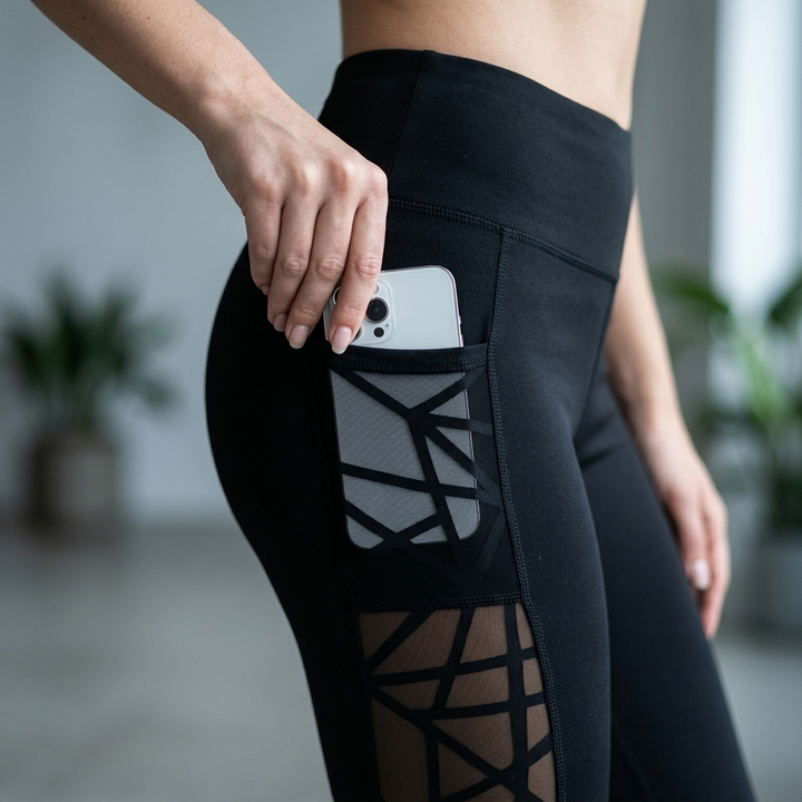Luxefit – Legginsy z wysokim stanem i siateczkowymi panelami z ukrytą kieszenią