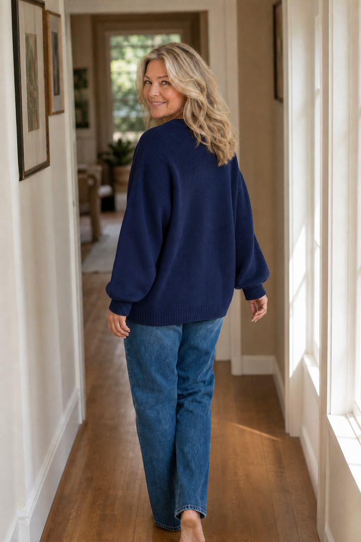 Cozelin – Sweter z prążkowanego dzianiny z opadającymi ramionami w rozmiarze oversize