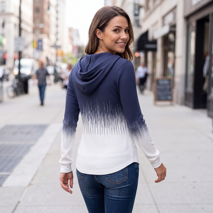 Ombrella – Niebieska bluza z ombré z dzianiny waffle z półzamkiem