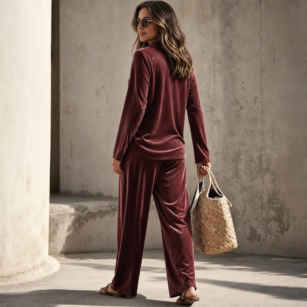 Wearbella – Welurowy Zestaw Lounge w Szerokich Nogawkach