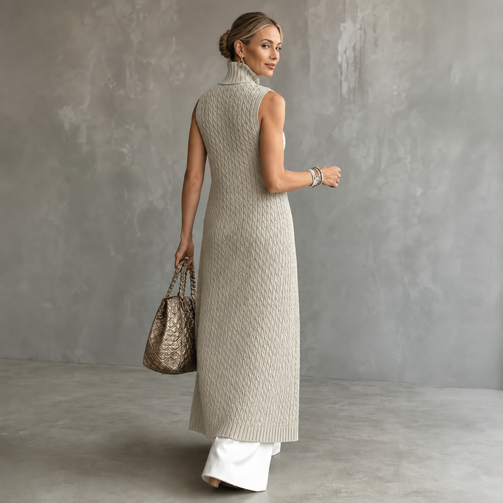 Elara Knit – Długi Kamizelka w Stylu Splotu Kablowego