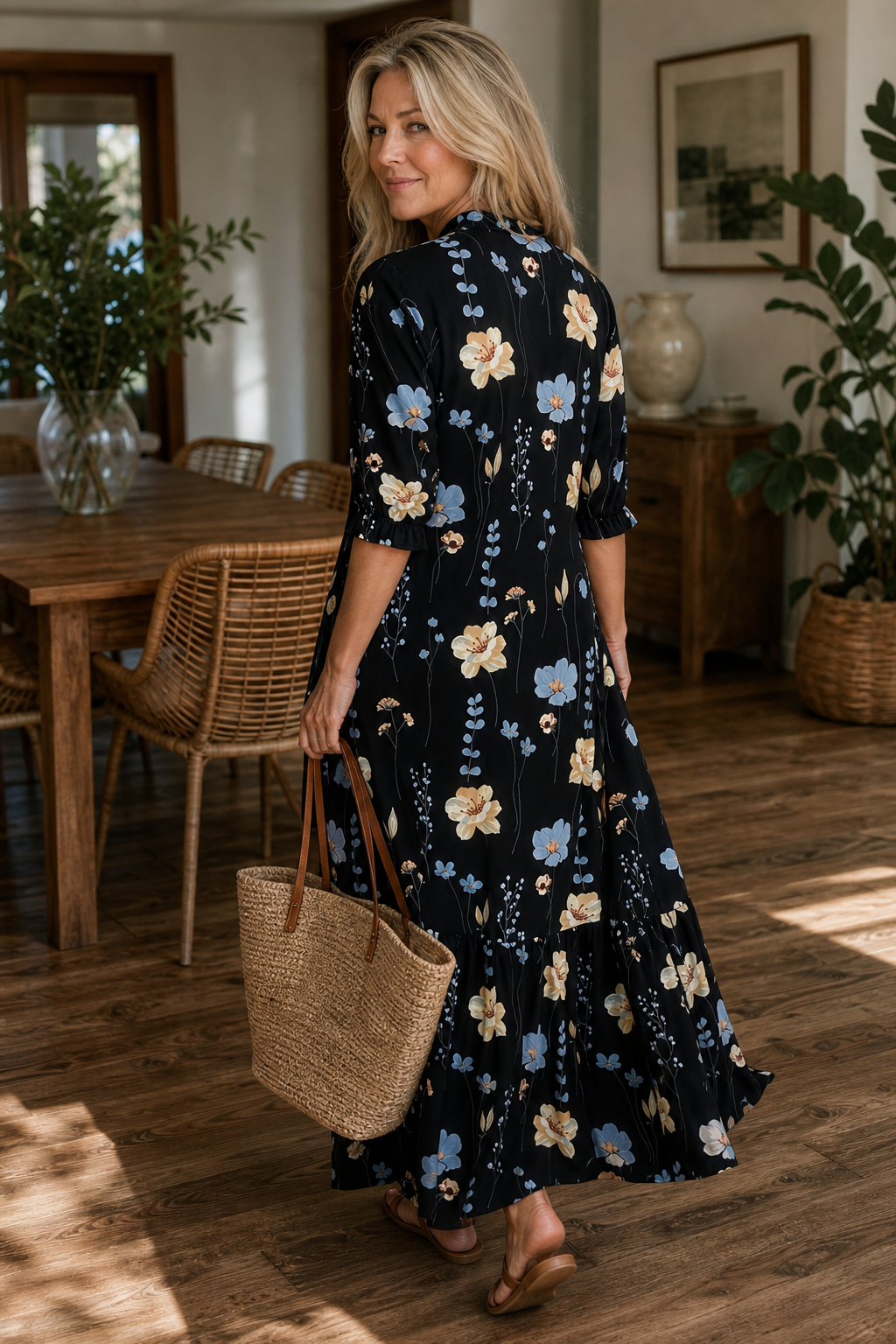 Wearbella – Sukienka maxi z kwiatowym wzorem i kołnierzem