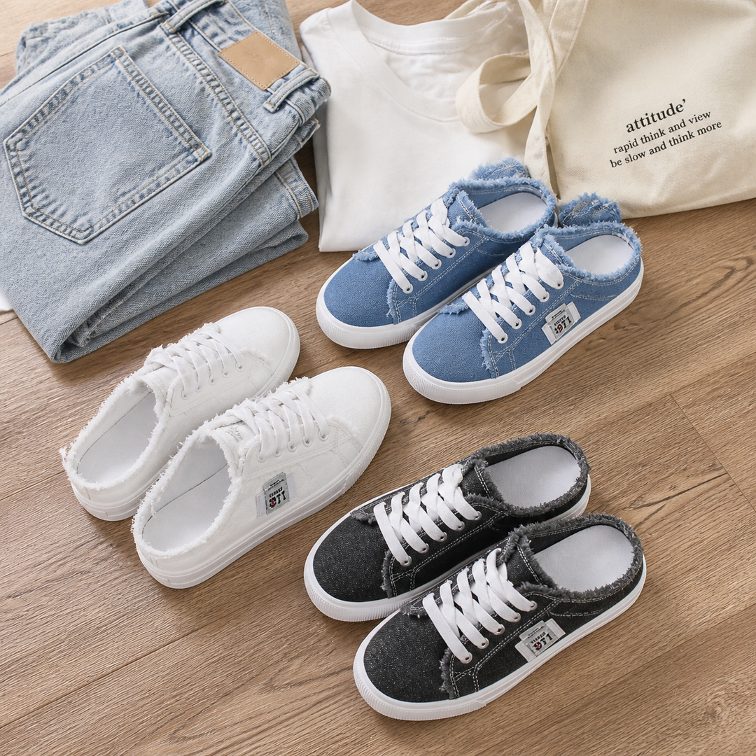 Vellora – Zniszczone Dżinsowe Sneakersy Slip-On