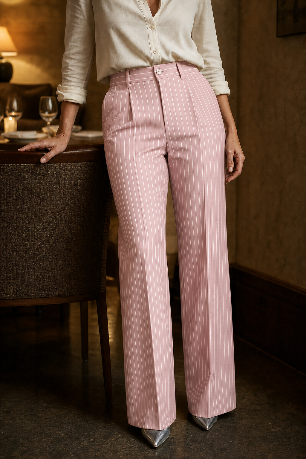 Longline – Spodnie w paski w stylu high-waist z szerokimi nogawkami