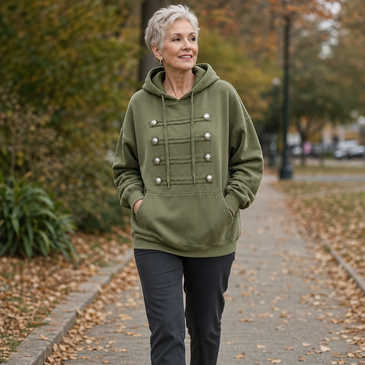 Fieldcrest – Szary Przyciski Hoodie w Stylu Wojskowym