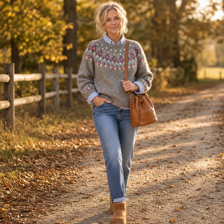 Mayfair Isle – Sweter z okrągłym dekoltem i wzorem Fair Isle