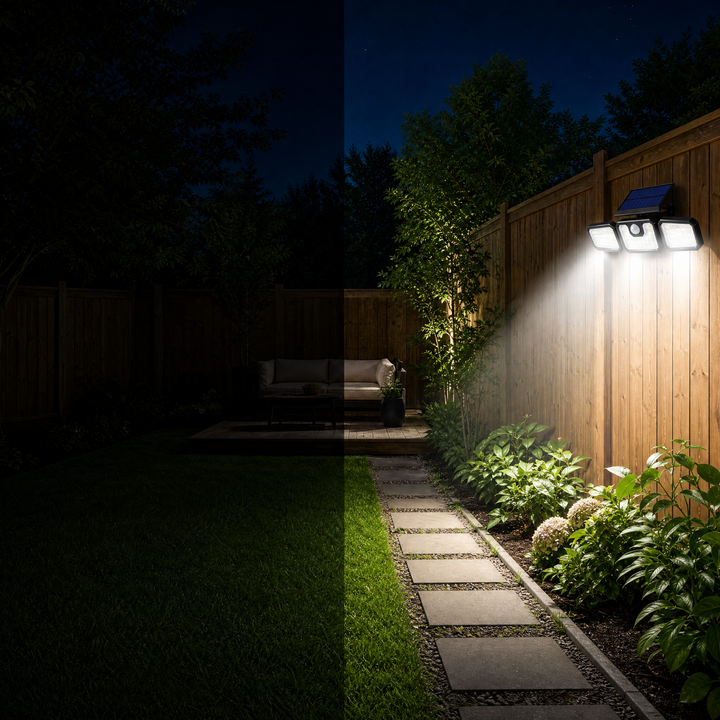 Northwall – Solarna lampa ścienna z 3 głowicami i czujnikiem ruchu