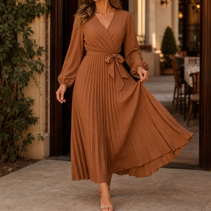 Wearbella – Sukienka maxi z plisowanym przodem i wysokim stanem