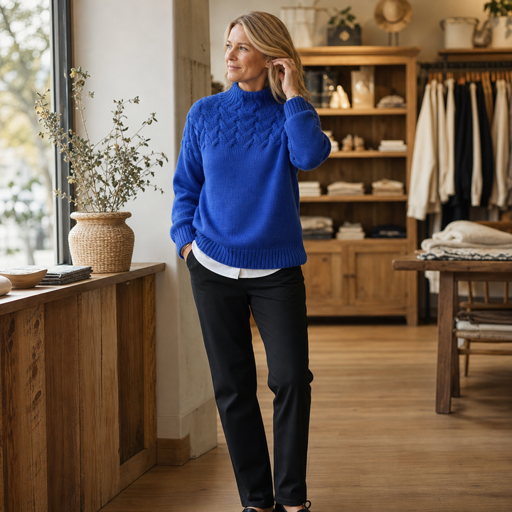 Cozette – Sweter z golfem pleciony w warkocze