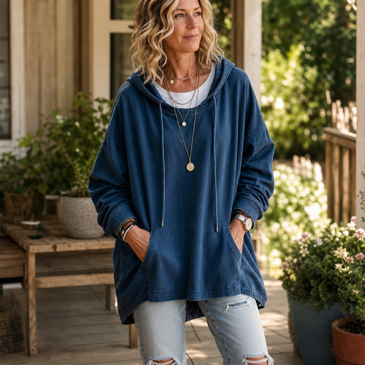 Denim Ease – Przeciętny, Przeciętny Kaptur w Stylu Dżinsowym