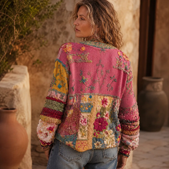 Solenne – Kwiatowy Kardigan Boho w Stylu Patchwork