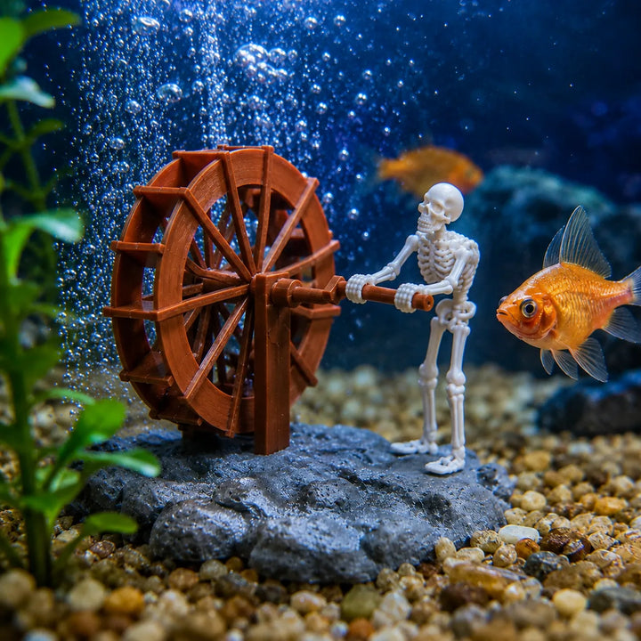 Finnegan – Animowana Figurka Szkieletu z Kołem Wodnym do Akwarium z Aeracją Bąbelkową
