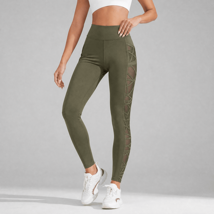 Luxefit – Legginsy z wysokim stanem i siateczkowymi panelami z ukrytą kieszenią