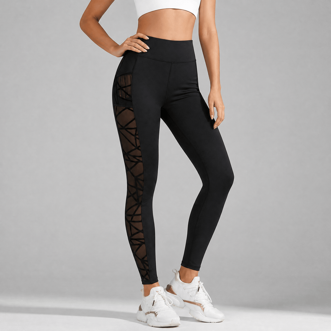 Luxefit – Legginsy z wysokim stanem i siateczkowymi panelami z ukrytą kieszenią