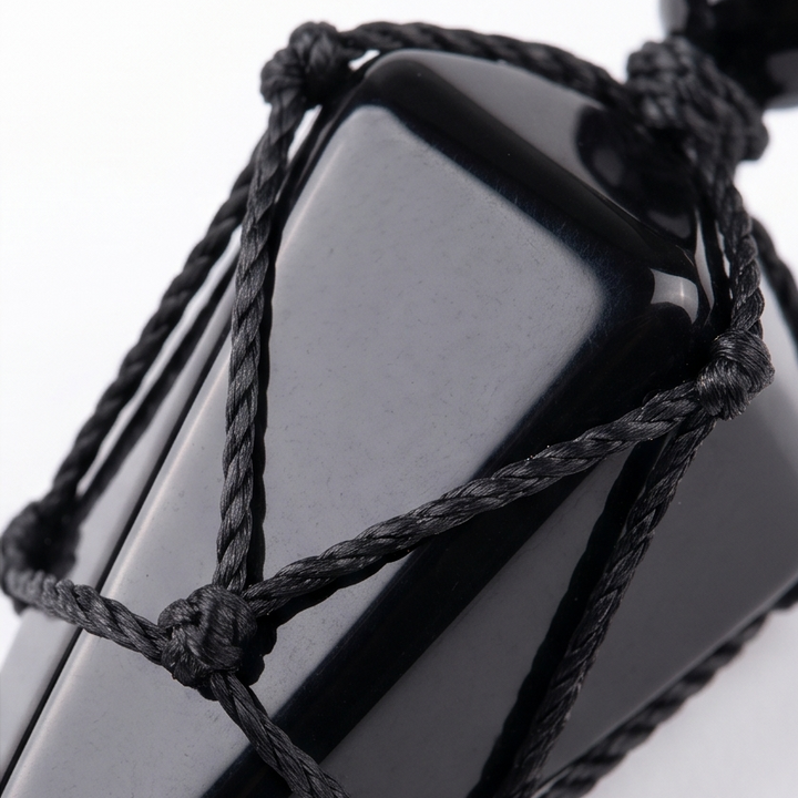 Noctera – Wisior z Obsidianu Owijany Makramą