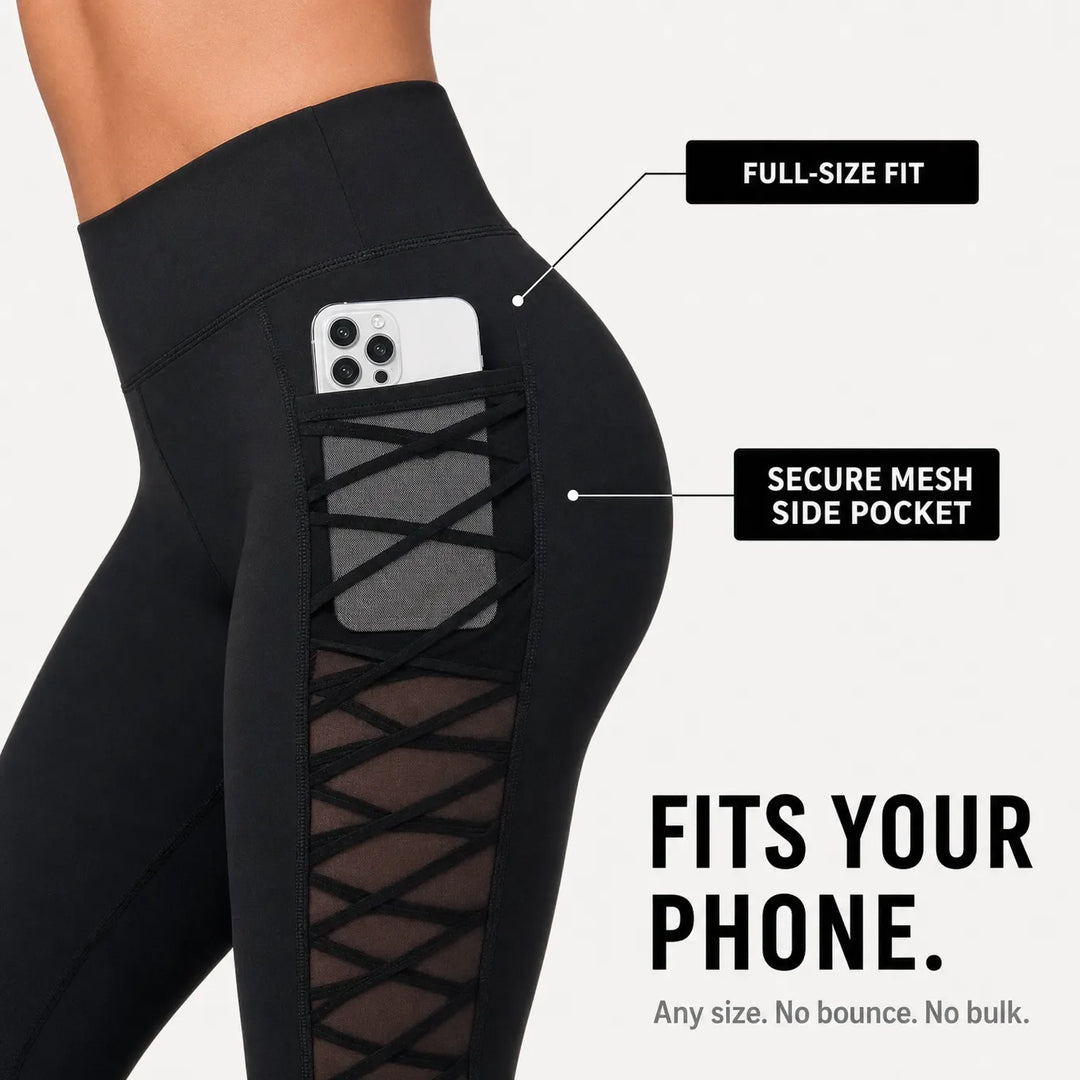 Flexora – Legginsy Capri z wysokim stanem i siateczkowymi bocznymi panelami z kieszenią na telefon