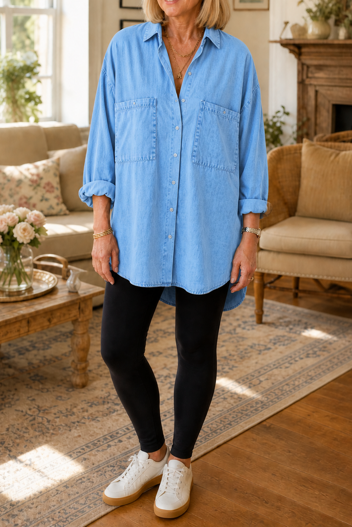 Wearbella – Przesadnie Duża, Miękka Koszula z Dżinsu Chambray
