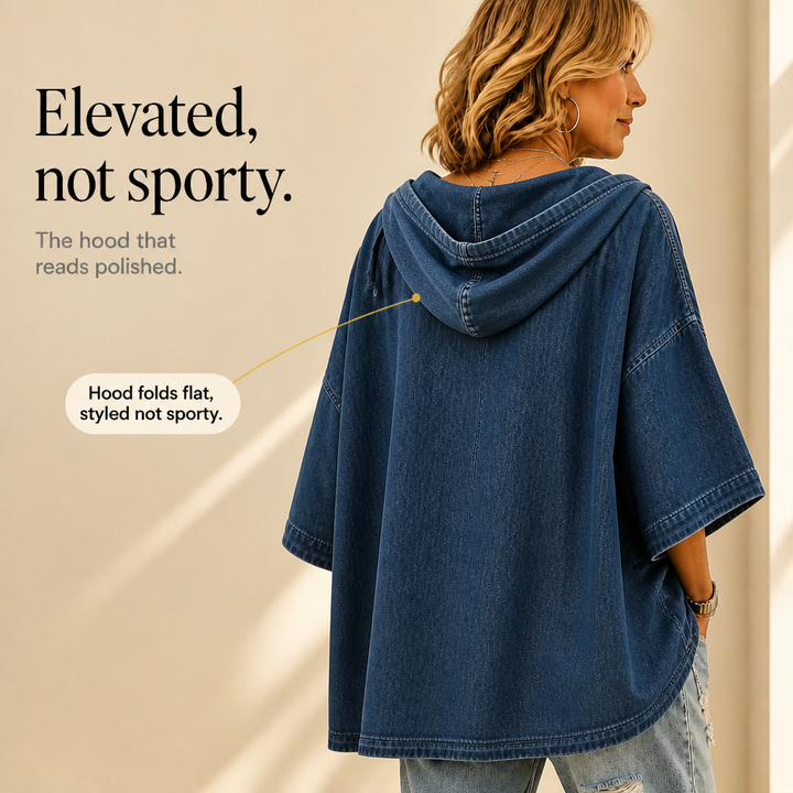 Wearlow – Oversized Ponczo z Prania w Stylu Dżinsowym